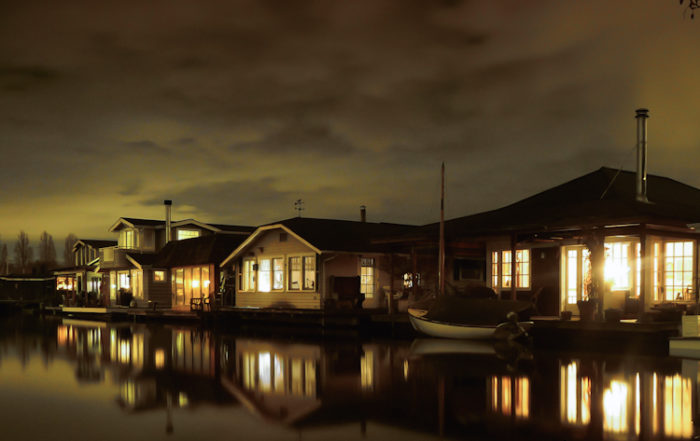 Lake Union Portage Bay Houseboats at Night in Seattle