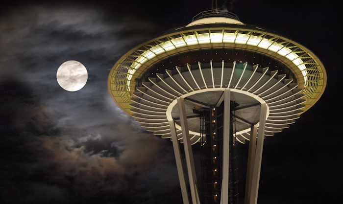 Space Needle and Full Moon