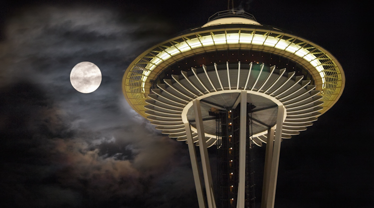 Space Needle and Full Moon