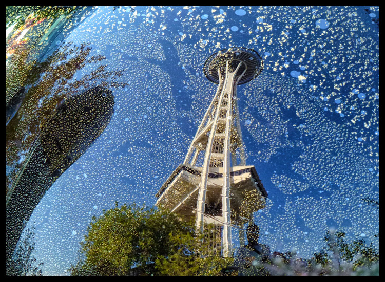 Space Needle Reflected in Chihuly Globe at Seattle Center