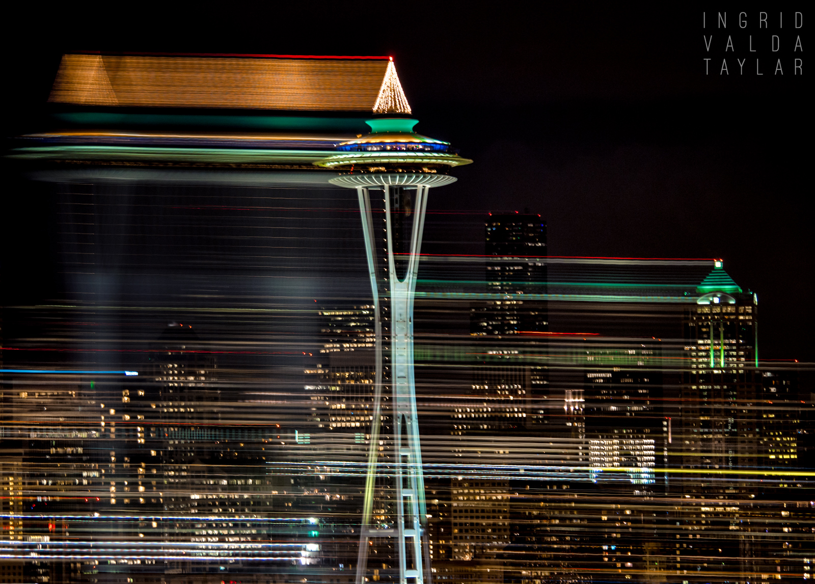 Space Needle Christmas Lights Blur