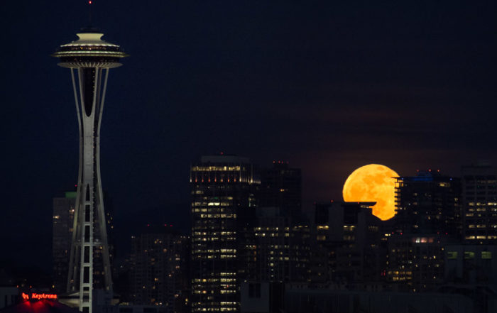 Seattle Moonrise over Space Needle