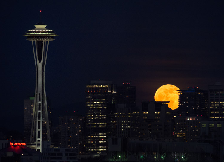 Seattle Moonrise over Space Needle