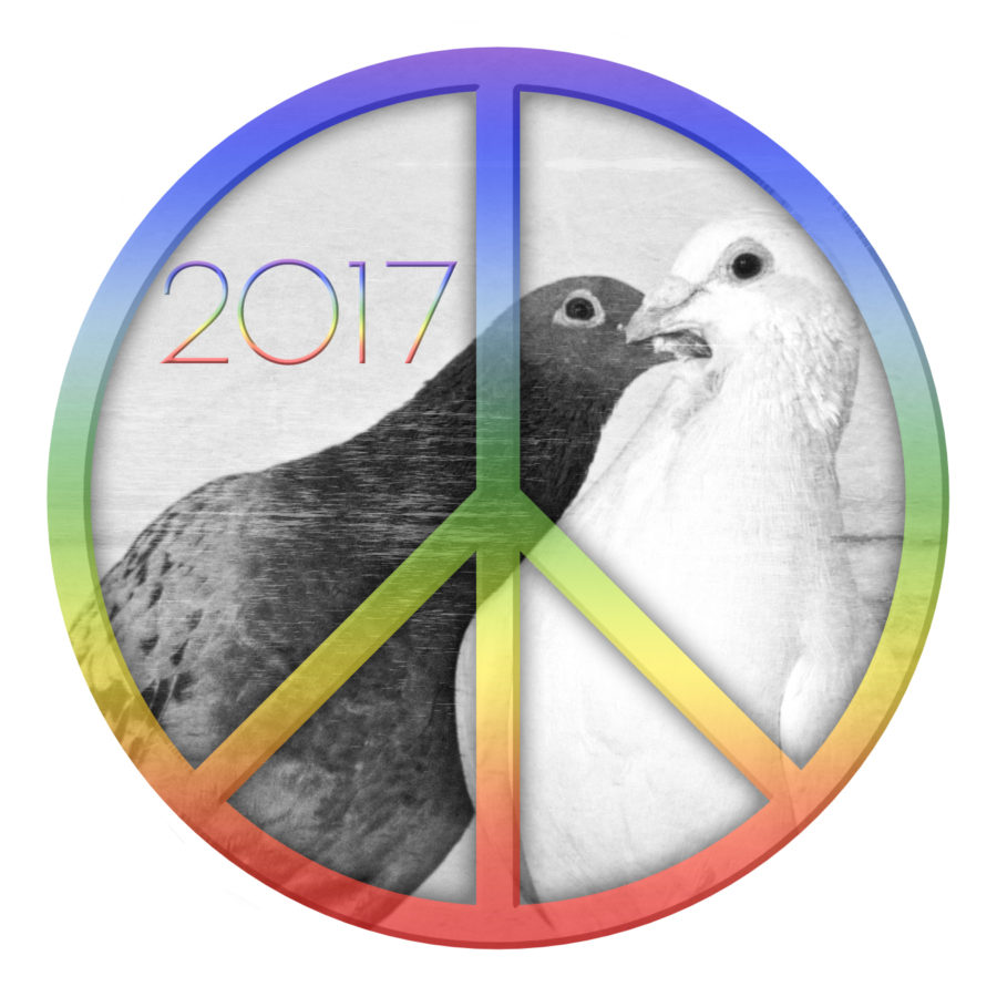 Pigeons inside peace sign symbol