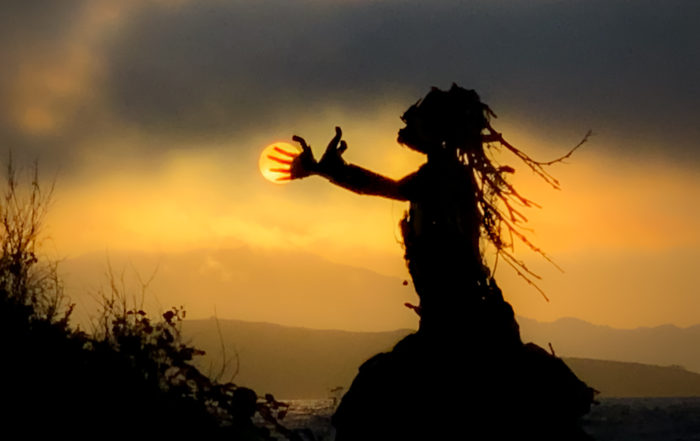 Supplicating Figure Capturing the Sun at Albany Bulb