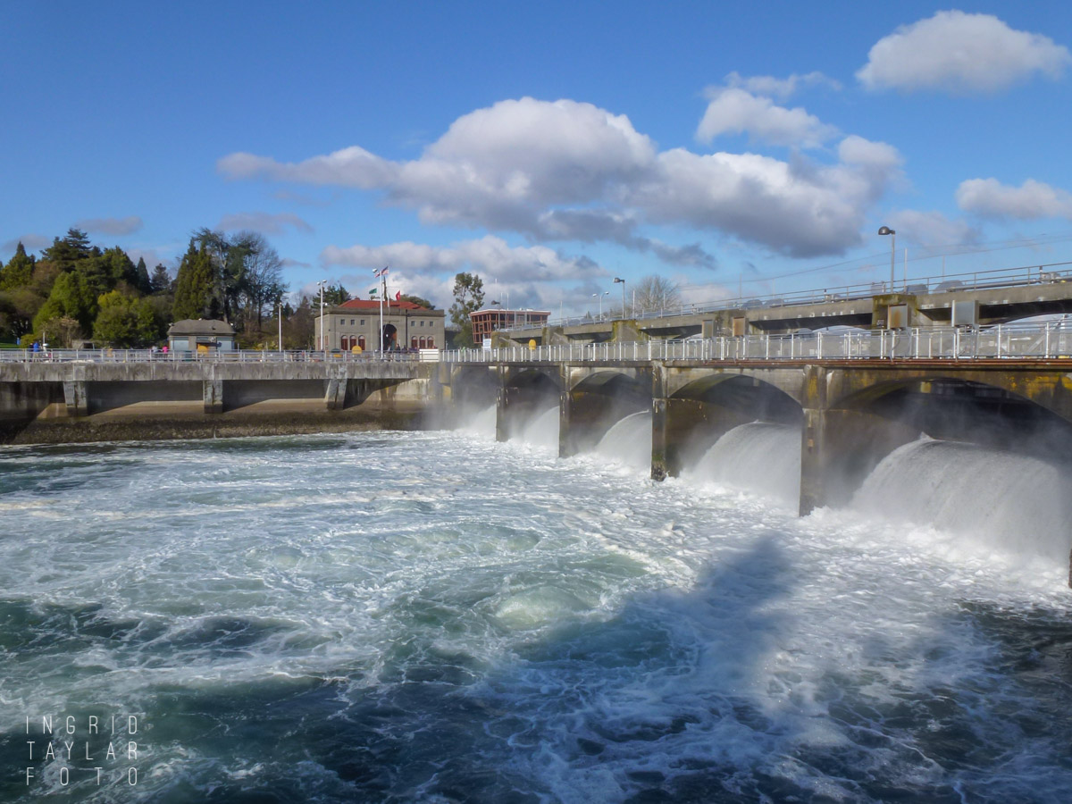 Ballard Locks Spillway with Clouds