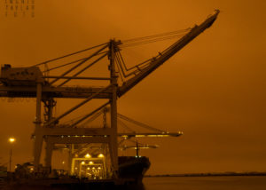 Port of Oakland Cranes in Orange Wildfire Smoke