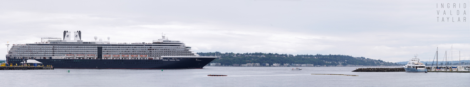 Stitched Panorama of Holland America Cruise Ship Leaving Seattle