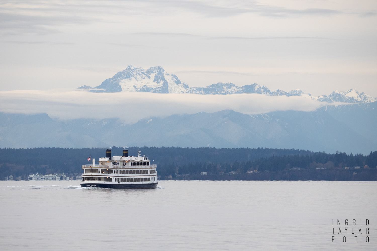 Royal Argosy Vessel on Puget Sound with Olympic Mountains