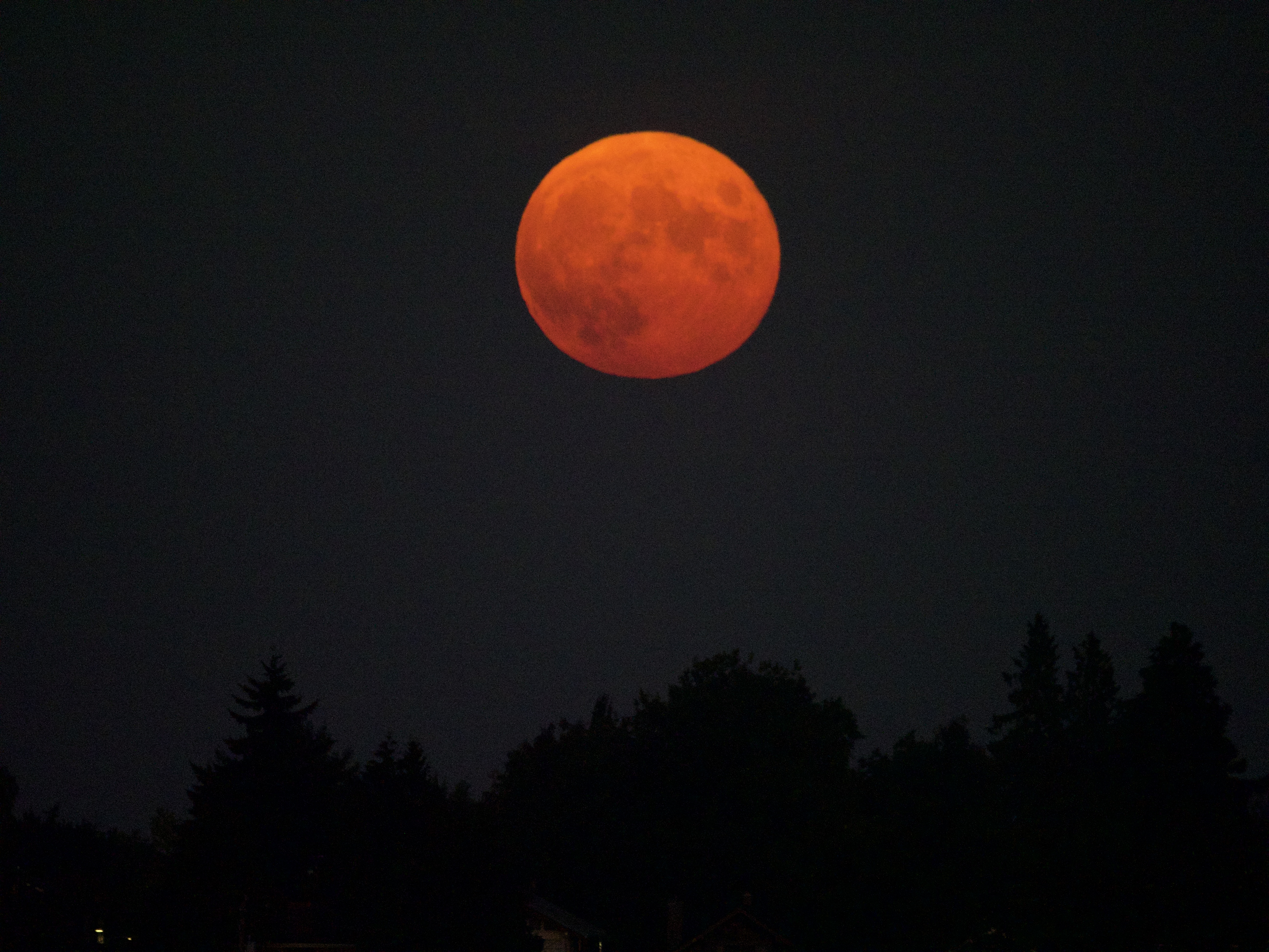 Orange Full Moon Rise Over Queen Anne Seattle