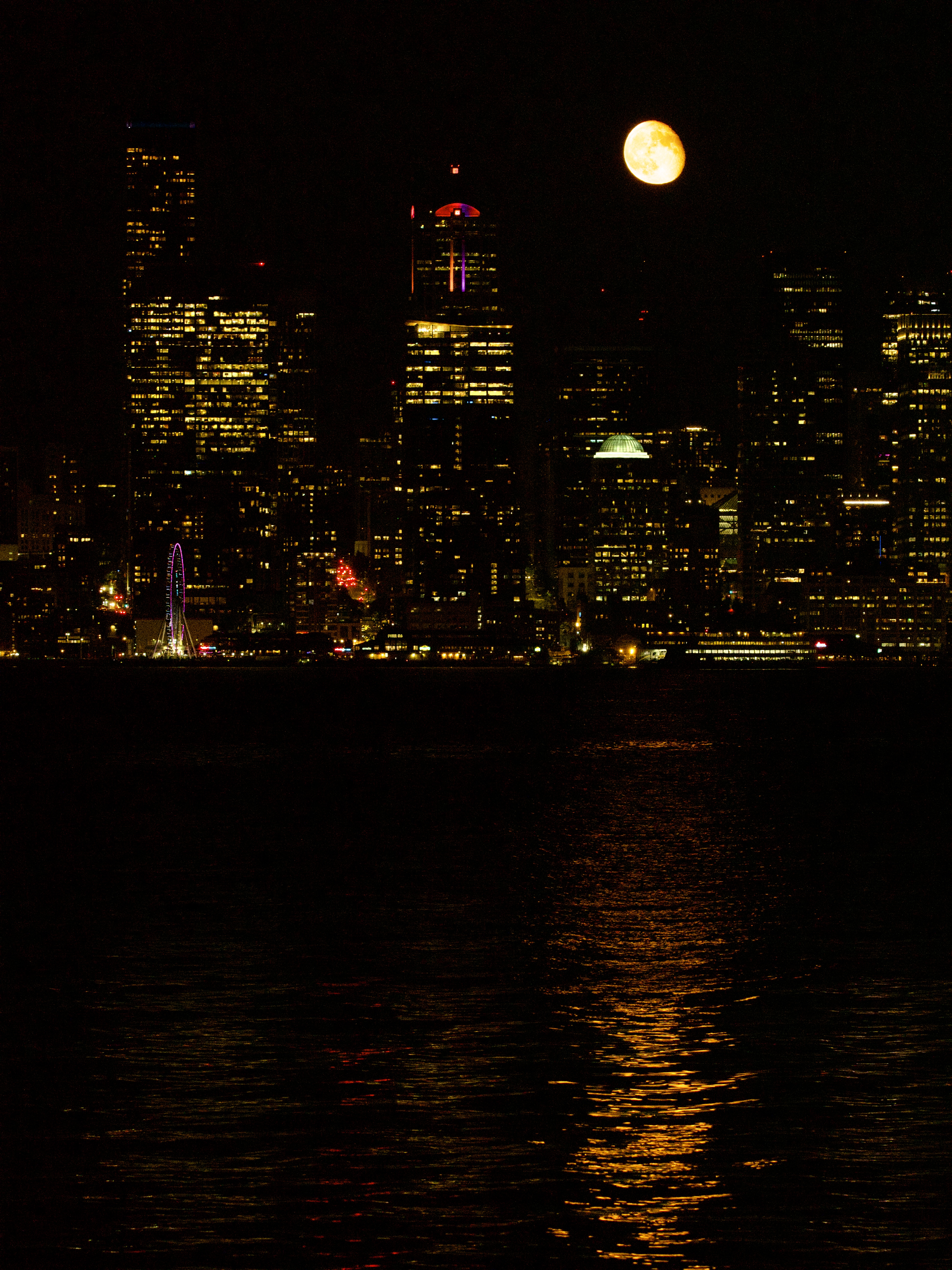 Moonrise Over Elliott Bay Seattle