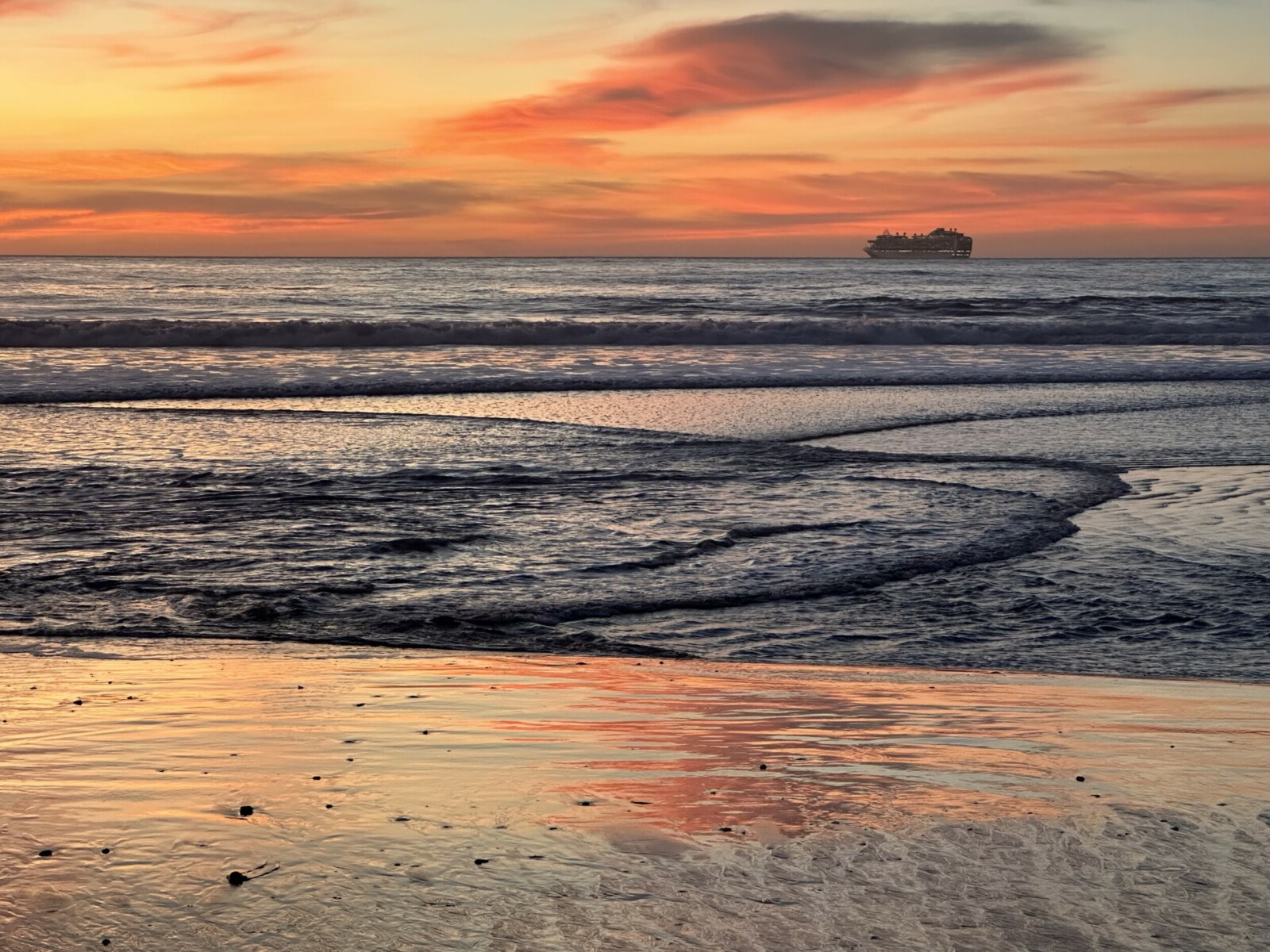 Princess Cruise Ship in Sunset off Ocean Beach San Francisco